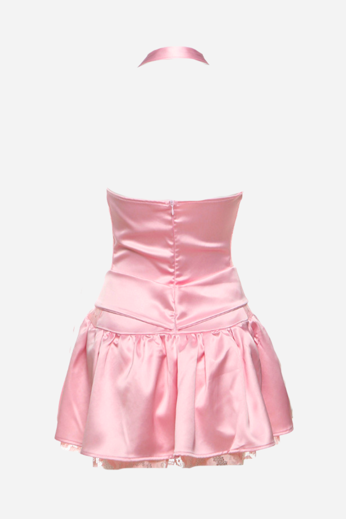 Arlene Halter Neck Ruffle Bowknot Lace Hem Mini Dress