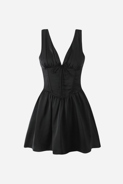 Marian V Neck Lace Up Ruffle Mini Dress