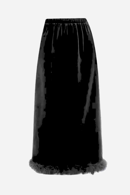 Nera Velvet Faux Fur Trimmed Midi Skirt