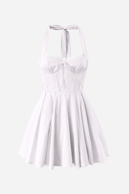 Esther Halter Neck Lace Up Ruffle Hemline Mini Dress