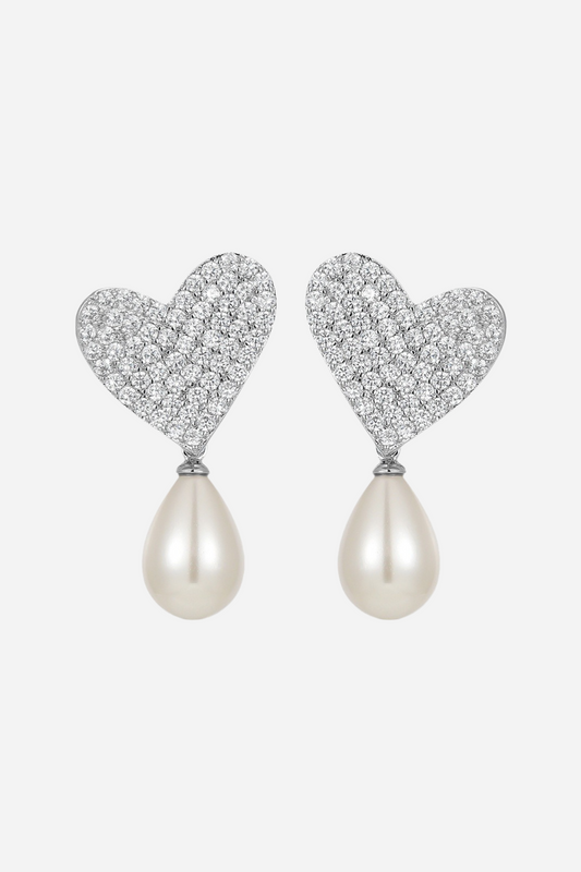 Hilary Heart Diamond Pearl Earrings