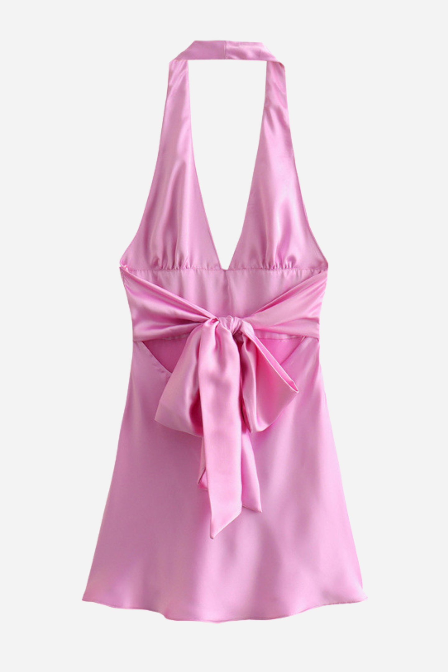 Evelyn Halter Neck Big Bow Tie Satin Mini Dress