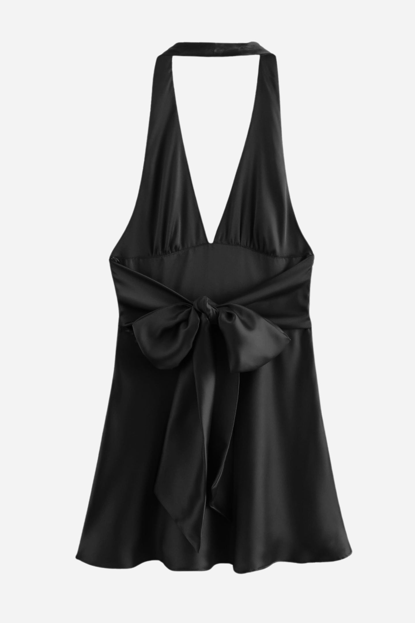 Evelyn Halter Neck Big Bow Tie Satin Mini Dress