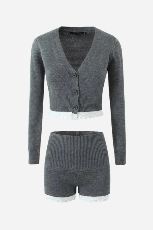 Susie Lace Hem Knit Cardigan & Pants Set