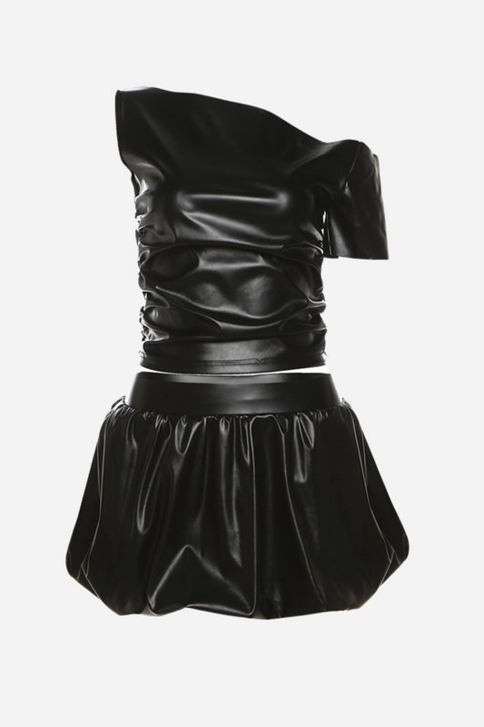 One Shoulder Bubble Skirt Set