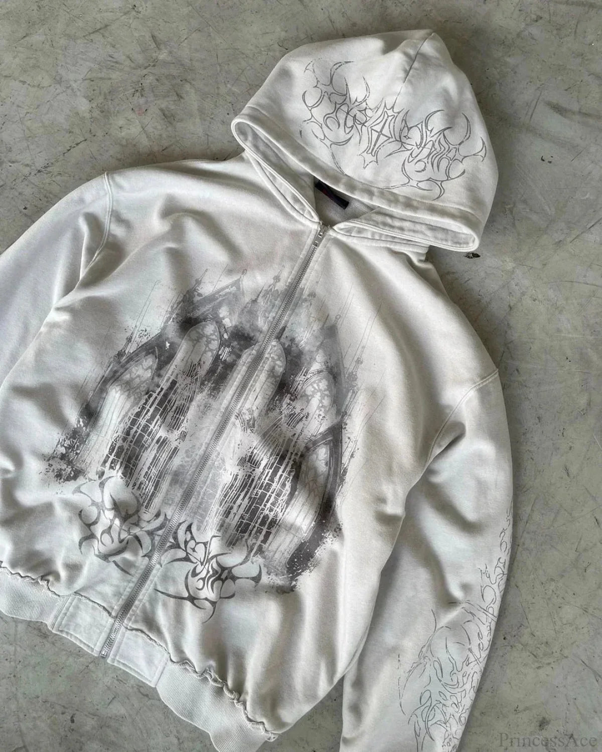 Dark Aesthetic Print Zip Hoodie