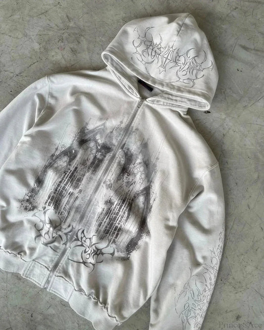 Dark Aesthetic Print Zip Hoodie