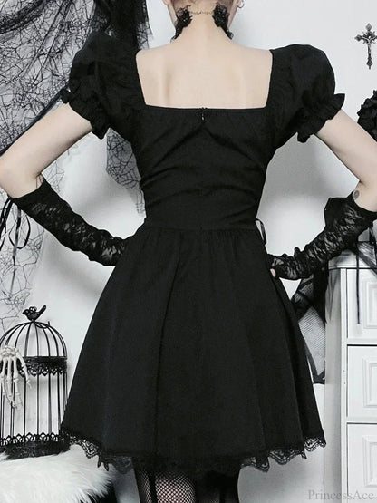 Floral Embroidery Sweetheart Lace Up Corset Puff Sleeve Lace Trim Mini Dress