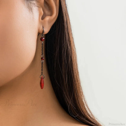 Dark Black Crystal Long Fringe Drop Earring