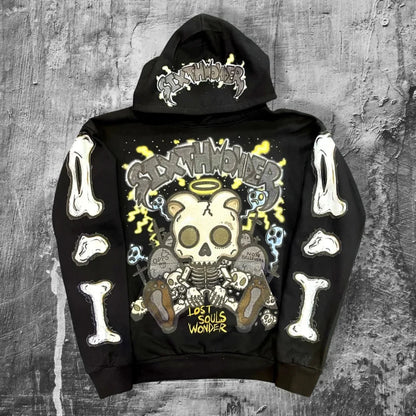 Dark Cartoon Embroidered Hooded Sweatshirt