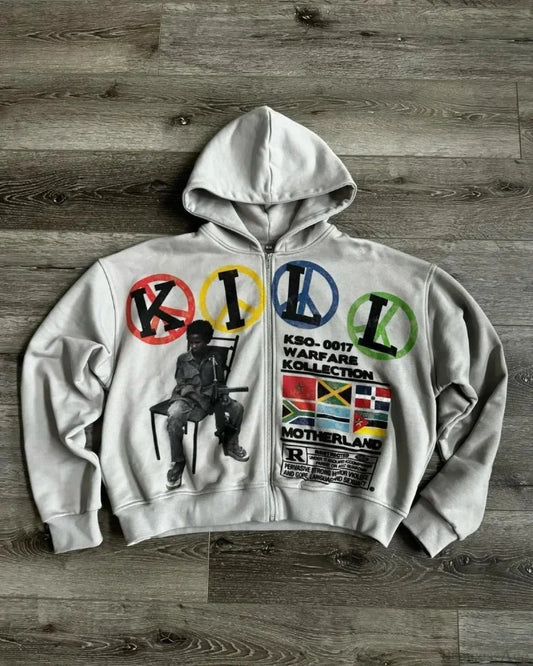 Dark Cartoon Letter Zip Hoodie
