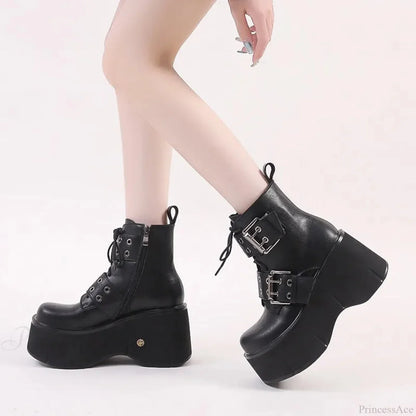 Dark Chunky Elevated Women Ankle Boot