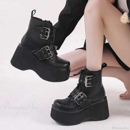 Dark Chunky Elevated Women Ankle Boot