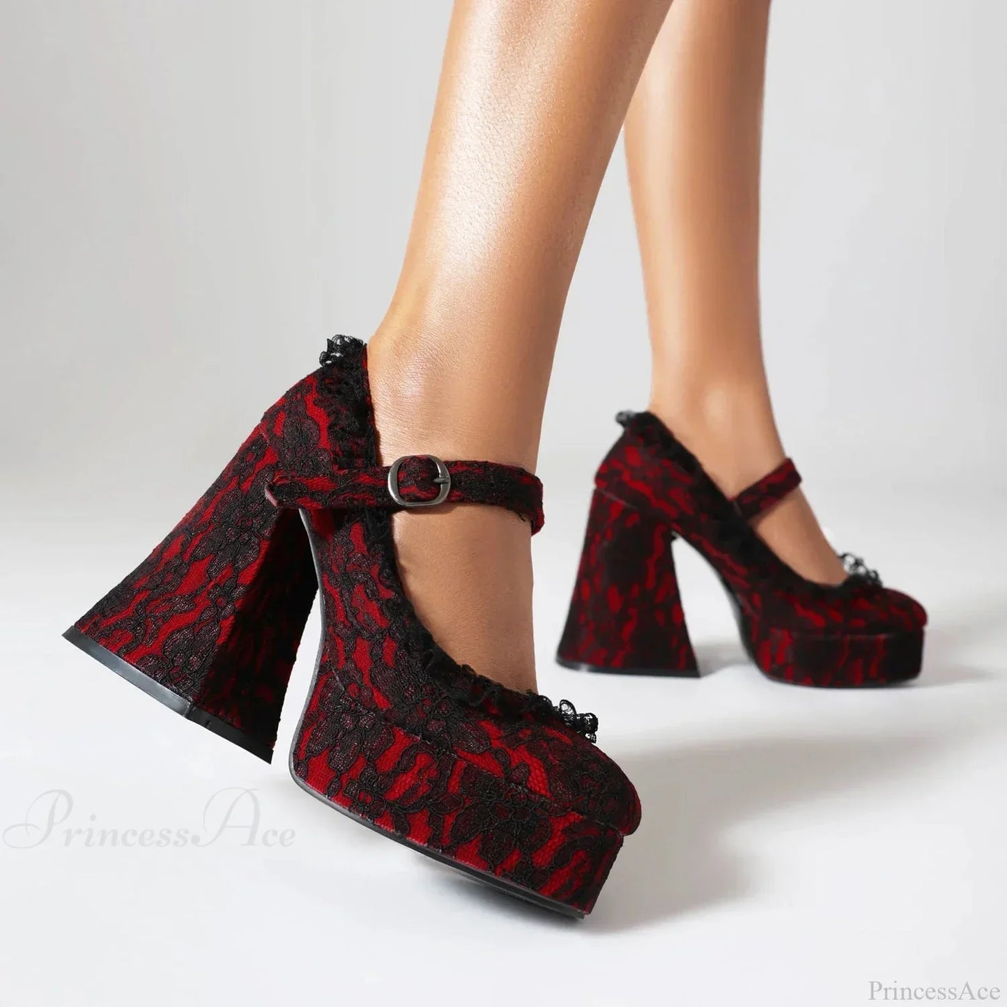Dark Crimson Tie Up Elevated Gothic Tall Heel