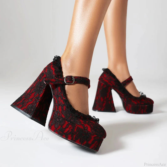 Dark Crimson Tie Up Elevated Gothic Tall Heel