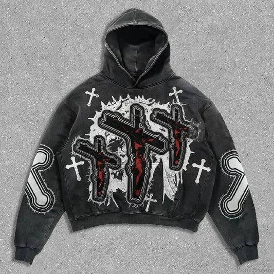 Dark Cross Graphic Pullover Hoodie