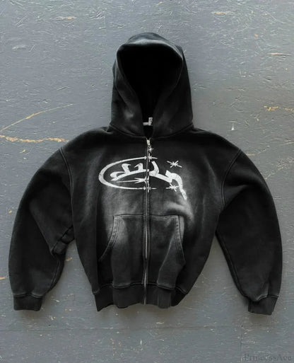 Dark Embroidered Large Hoodie