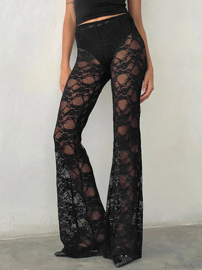 Dark Flare Lace Leg Trouser