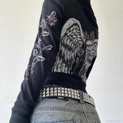 Dark Flower Wings Trim Fit Hoodie