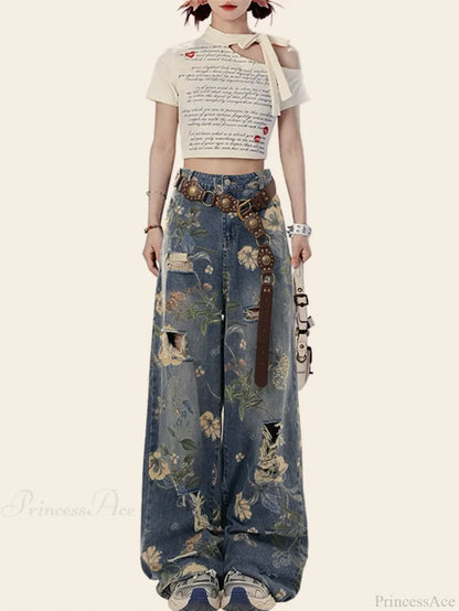 Dark Graphic Torn Denim Trouser