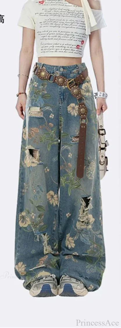 Dark Graphic Torn Denim Trouser