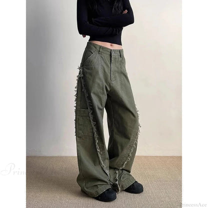 Dark Green Loose Denim Trouser