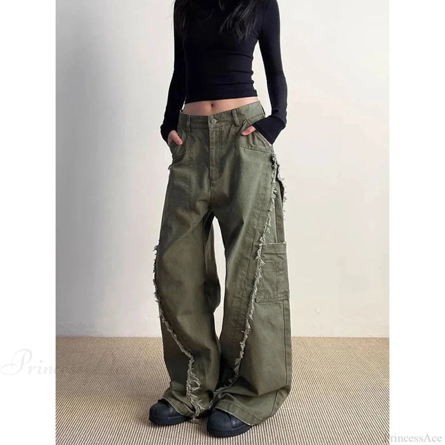 Dark Green Loose Denim Trouser