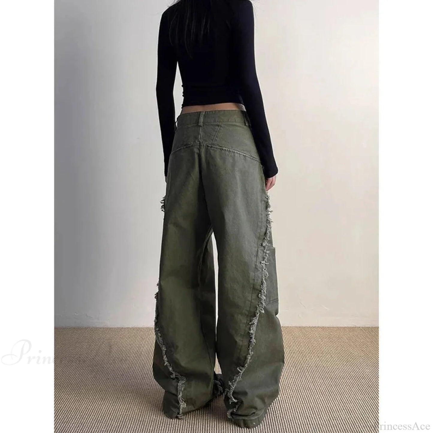 Dark Green Loose Denim Trouser