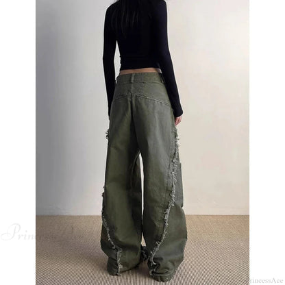 Dark Green Loose Denim Trouser