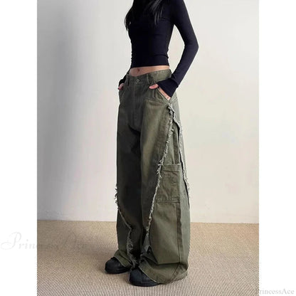 Dark Green Loose Denim Trouser