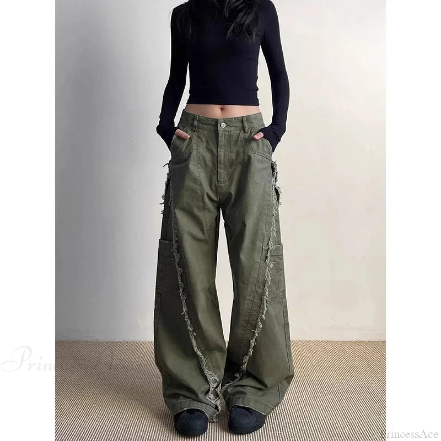 Dark Green Loose Denim Trouser