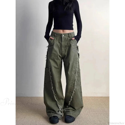 Dark Green Loose Denim Trouser