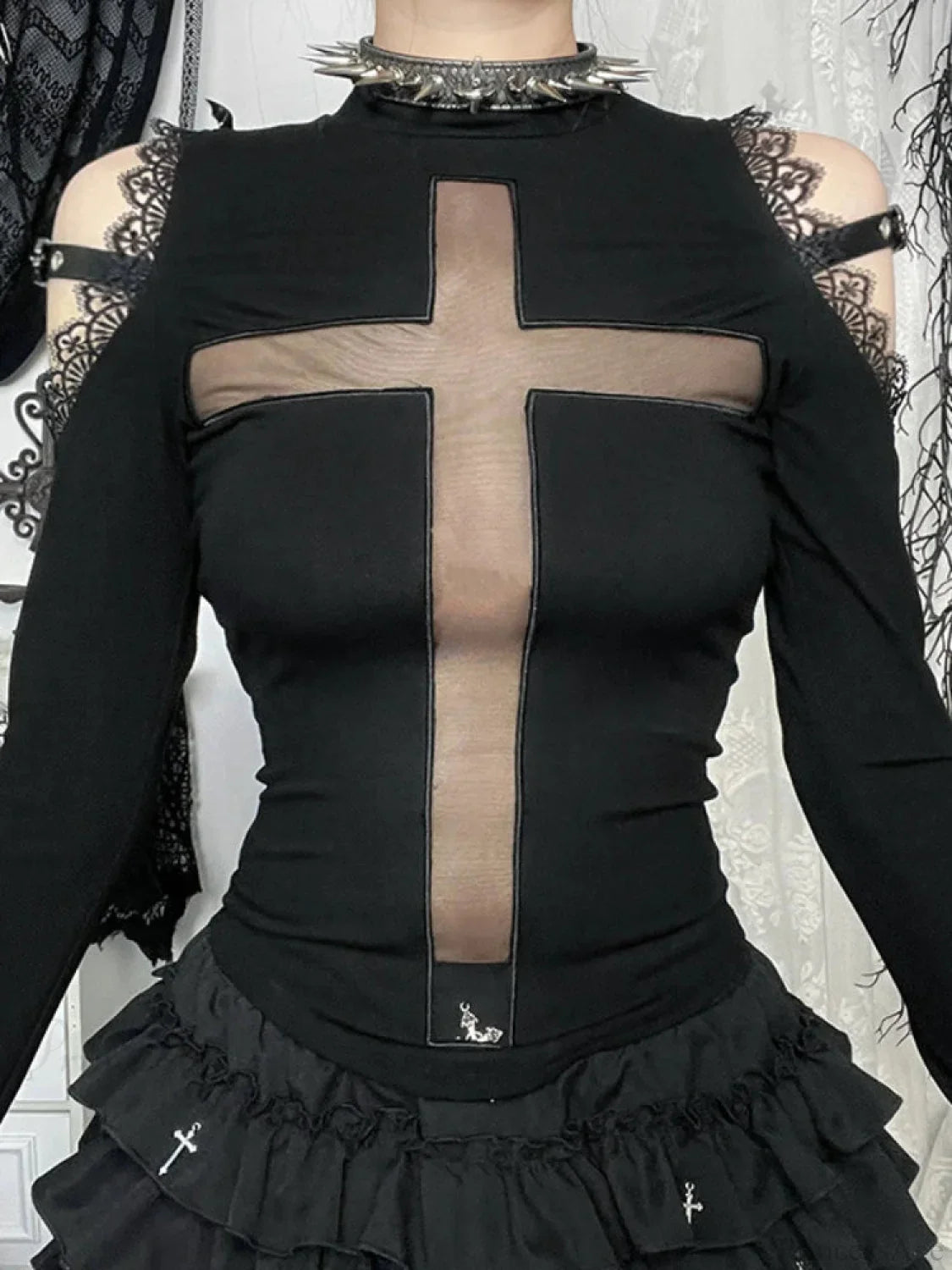 Dark Lace Patchwork Blouse