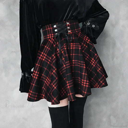 Dark Lolita Lace-up Wool Skirt