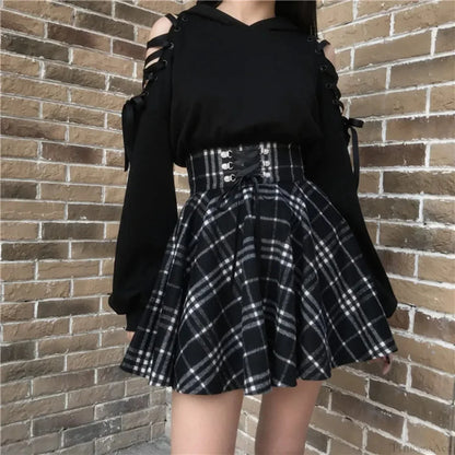 Dark Lolita Lace-up Wool Skirt