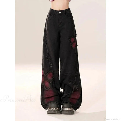 Dark Loose Butterfly Denim Pant