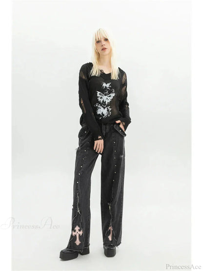 Dark Medieval 90s Style Denim Trouser