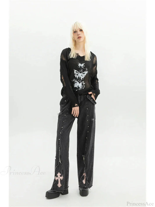 Dark Medieval 90s Style Denim Trouser