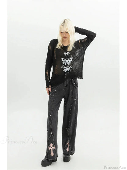Dark Medieval 90s Style Denim Trouser