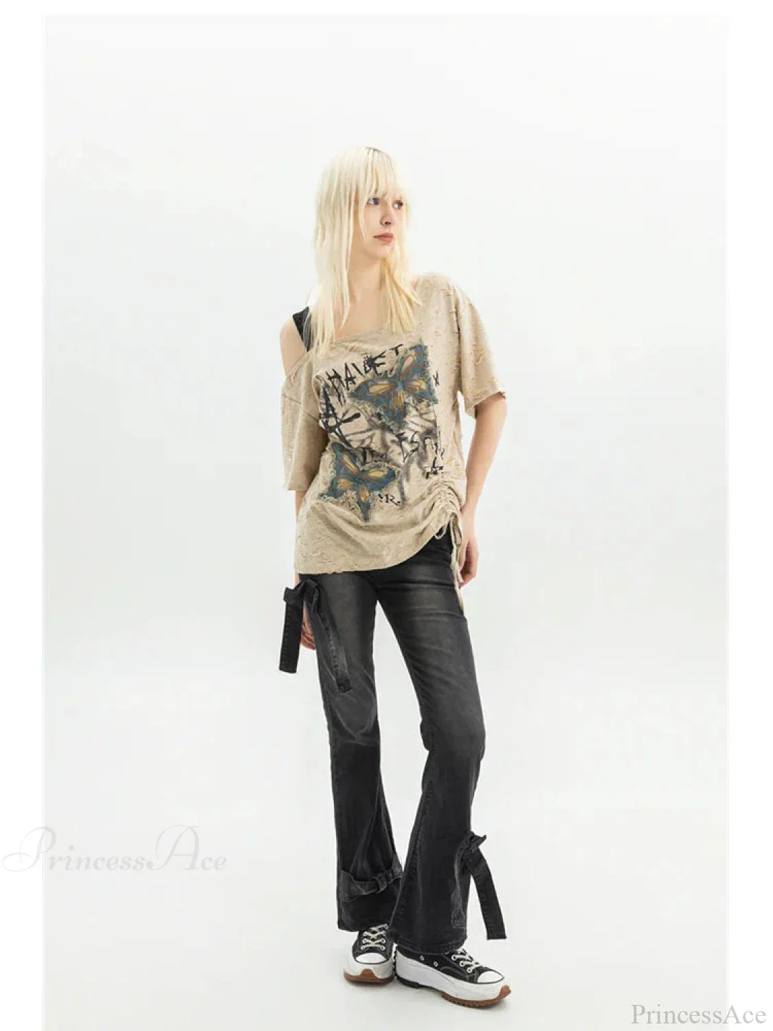 Dark Medieval Ribbon Flare Denim Trouser