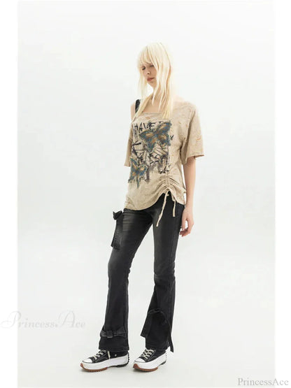 Dark Medieval Ribbon Flare Denim Trouser