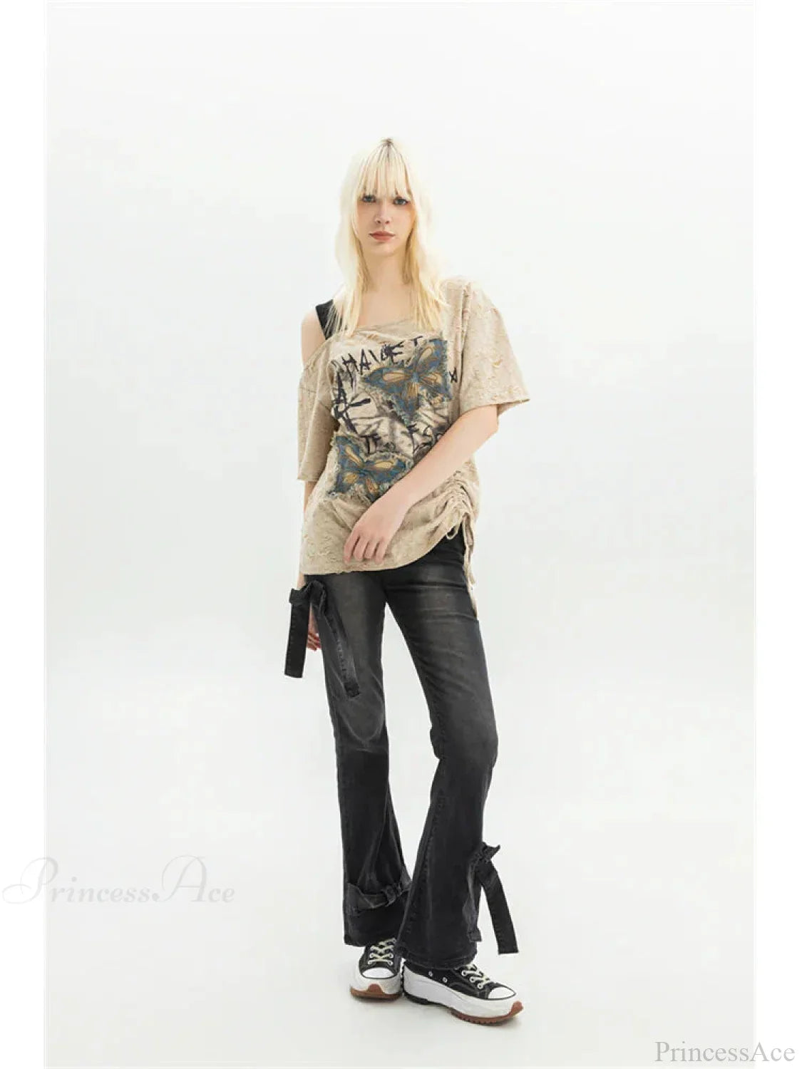 Dark Medieval Ribbon Flare Denim Trouser