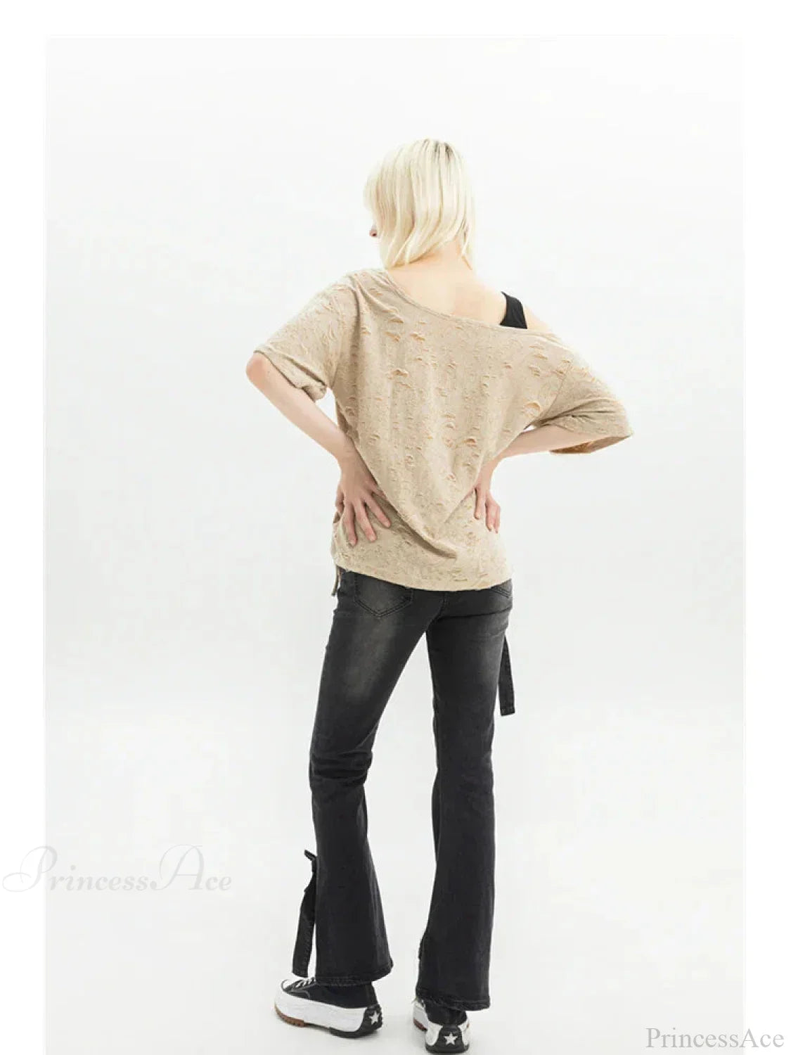 Dark Medieval Ribbon Flare Denim Trouser