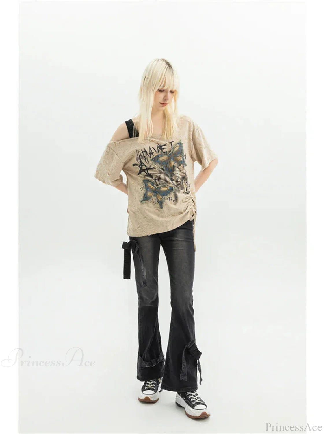 Dark Medieval Ribbon Flare Denim Trouser