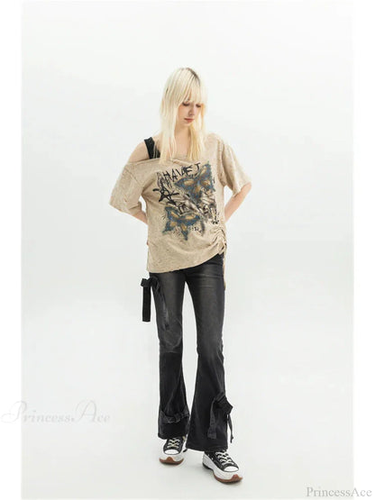Dark Medieval Ribbon Flare Denim Trouser