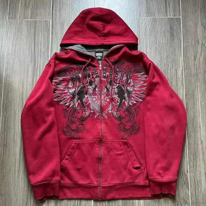 Dark Oversized Design Zip Hoodie