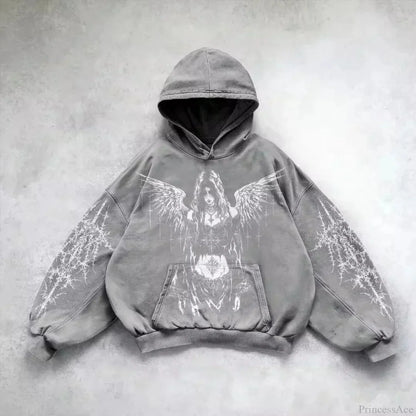 Dark Oversized Design Zip Hoodie