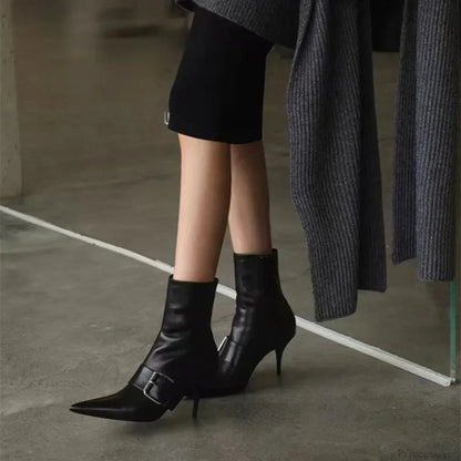 Dark Patent Leather Gothic Dagger Ankle Boot