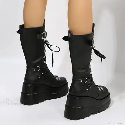 Dark Platform Motorcycle Rivet Battle Gothic Boot
