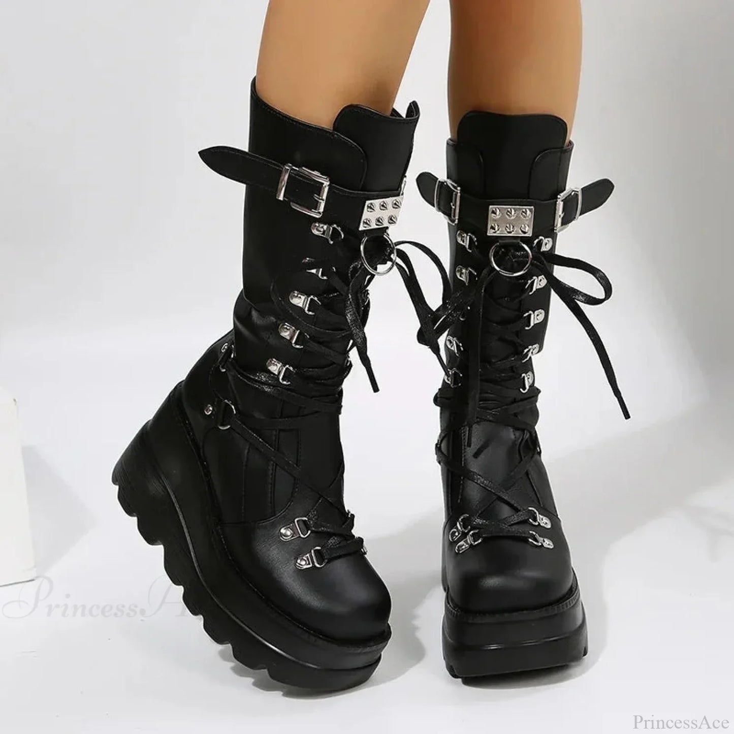 Dark Platform Motorcycle Rivet Battle Gothic Boot